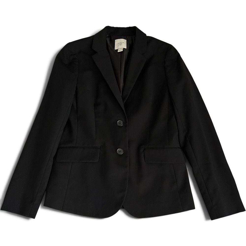 J.Crew Suiting Blazer Sz6 Black 100% Wool 2-Button Jacket Preppy Career Capsule